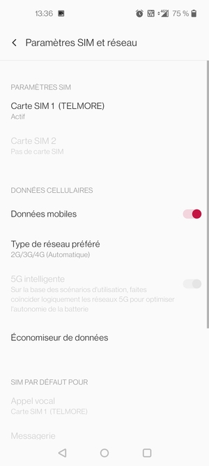 Sélectionnez Type de réseau préféré