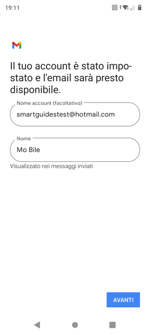 Scegli un nome per il tuo account e inserisci il tuo nome. Seleziona AVANTI