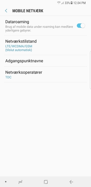 Slå Dataroaming til eller fra
