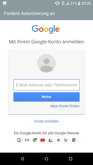 Geben Sie Ihre Gmail Adresse ein und wählen Sie Weiter