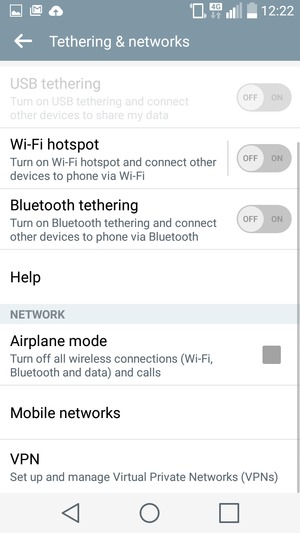 Scroll to and select Mobile networks