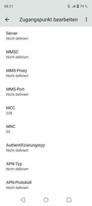 Scrollen Sie nach unten und geben Sie MMS-Informationen ein