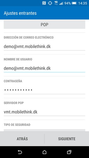 Introduzca Nombre de usuario y la dirección de servidor entrada. Seleccione SIGUIENTE
