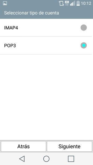 Seleccione IMAP4 o POP3 y seleccione Siguiente