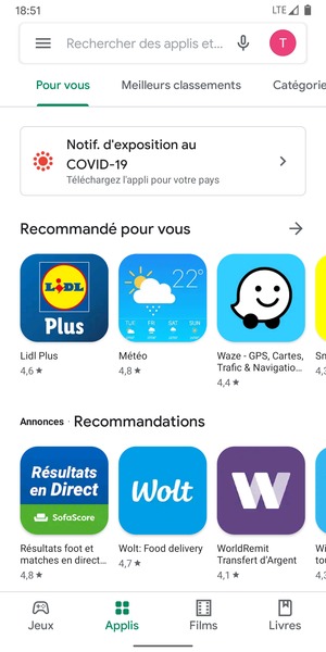 Sélectionnez la barre de Recherche