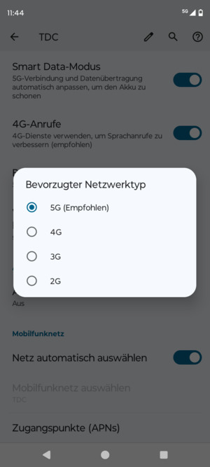 Wählen Sie die gewünschte Option