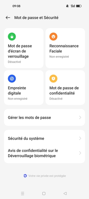 Pour activer votre écran de verrouillage, allez dans le menu Mot de passe et Sécurité et sélectionnez Mot de passede d'écran de verrouillage