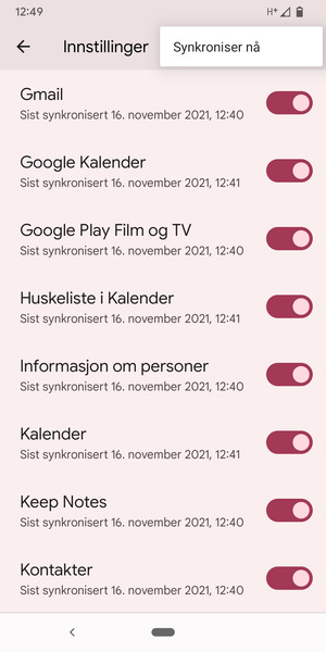 Velg Synkroniser nå