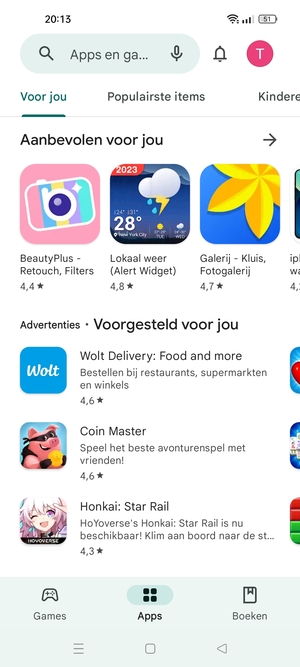 Selecteer de zoekbalk