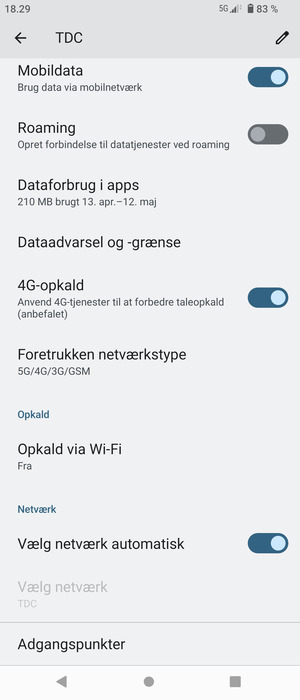 Scroll til og vælg Foretrukken netværkstype