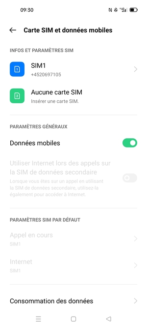 Sélectionnez SIM1 ou SIM2