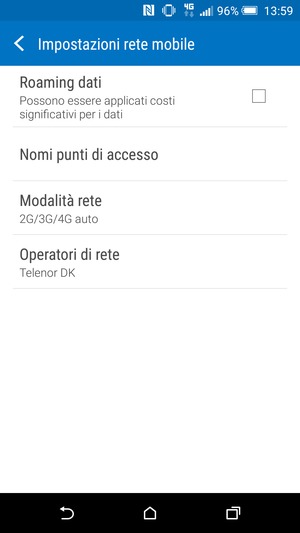 Per modificare la rete, in presenza di problemi, seleziona Operatori di rete