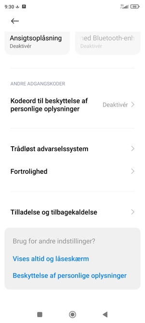 Scroll til og vælg Fortrolighed