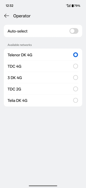 Select a network operator from the list