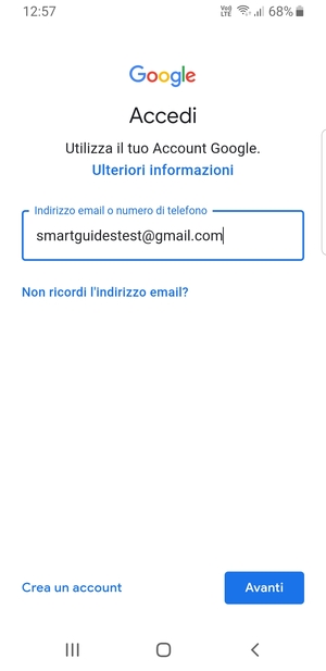 Inserisci il tuo indirizzo Gmail e seleziona Avanti