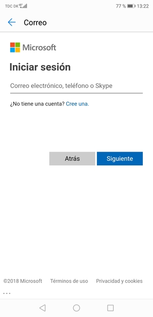 Introduzca su dirección de Hotmail y seleccione Siguiente