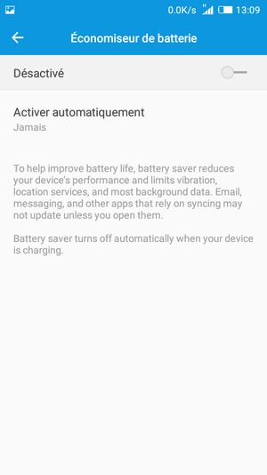 Activer le Économiseur de batterie