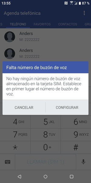 Si el correo de voz no está configurado, seleccione CONFIGURAR