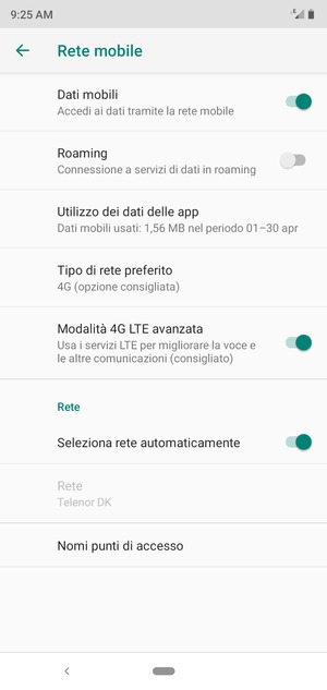 Scorri e seleziona Nomi punti di accesso