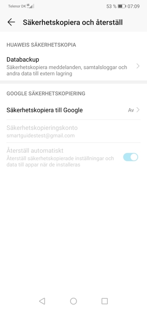 Välj Säkerhetskopiera till Google