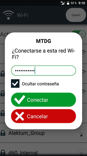 Introduzca la contraseña de Wi-Fi y seleccione Conectar