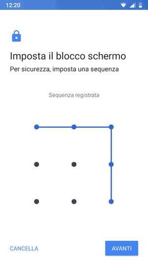 Disegna una sequenza di sblocco e seleziona AVANTI