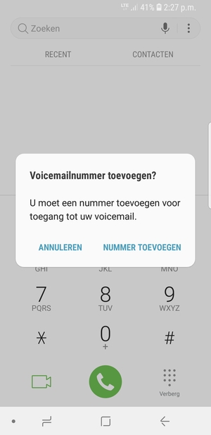 Als uw voicemail niet geïnstalleerd is, selecteert u NUMMER TOEVOEGEN