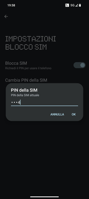 Inserisci PIN della SIM attuale e seleziona OK