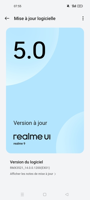 Si votre téléphone est à jour, vous verrez l'écran suivant