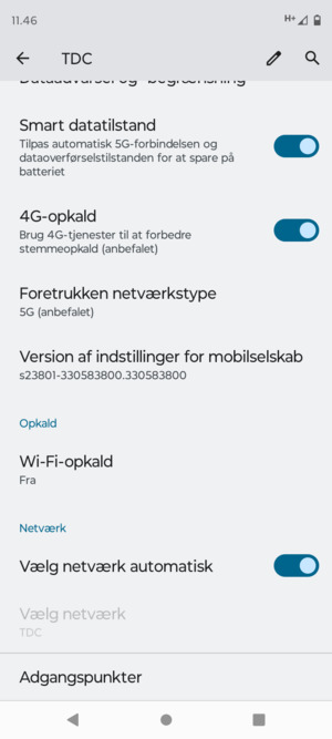 Scroll til og vælg Foretrukken netværkstype