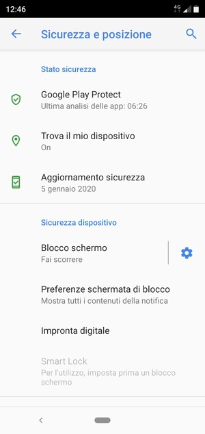 Per attivare il blocco dello schermo, vai al menu Sicurezza e posizione e seleziona Blocco schermo
