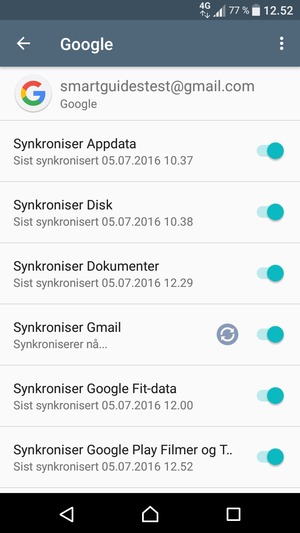 Din informasjon blir synkronisert