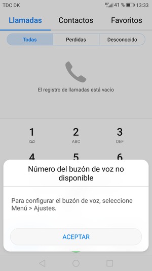 Si el correo de voz no está configurado, seleccione ACEPTAR