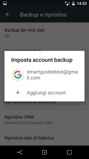 Seleziona il tuo account di backup