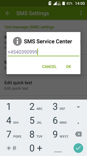 Enter the SMS Service Center number and select OK