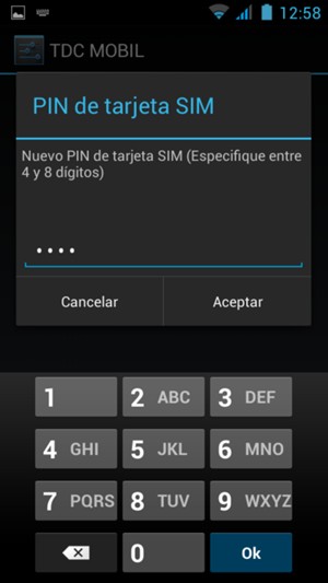 Introduzca su Nuevo PIN de tarjeta SIM y seleccione Aceptar