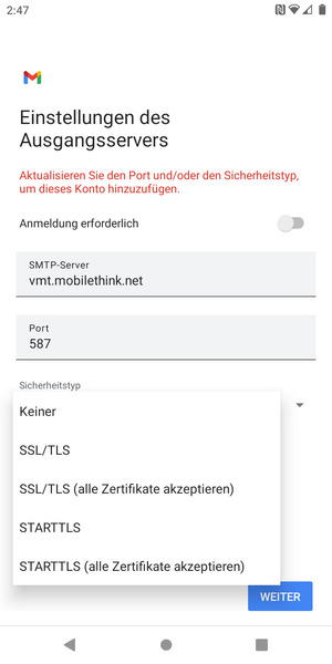 Wählen Sie Keiner und WEITER