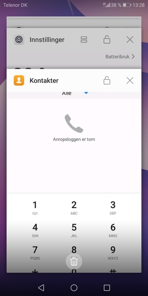 Velg sletteikonet for å lukke alle programmer som kjører