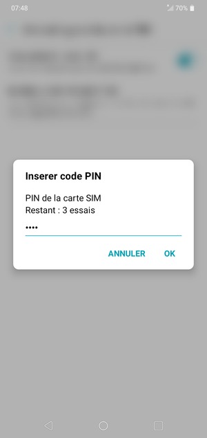 Saisissez votre Ancien code PIN de la carte SIM et sélectionnez OK