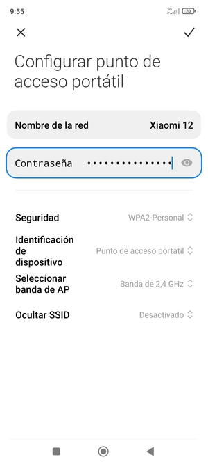 Introduzca una contraseña de punto de acceso Wi-Fi de al menos 8 caracteres y seleccione Guardar