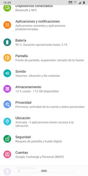 Desplácese y seleccione Seguridad