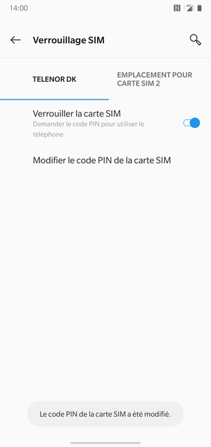 Votre code PIN de la carte SIM a été modifié