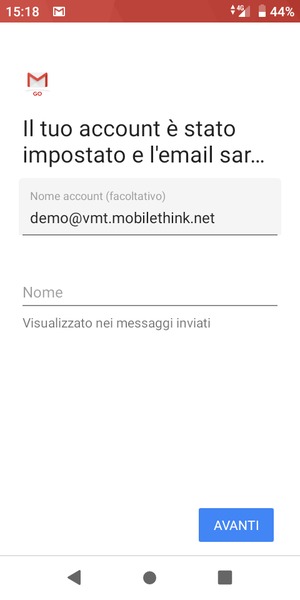 Scegli un nome per il tuo account e inserisci il tuo nome. Seleziona AVANTI