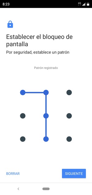 Dibuje un patrón de desbloqueo y seleccione SIGUIENTE