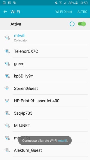 Ora sei connesso alla rete Wi-Fi