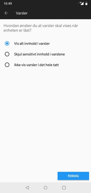Velg ønsket alternativ og velg FERDIG