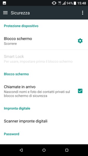 Seleziona Blocco schermo