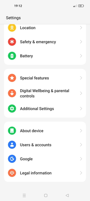 Return to the Settings menu and scroll to and select Users & accounts