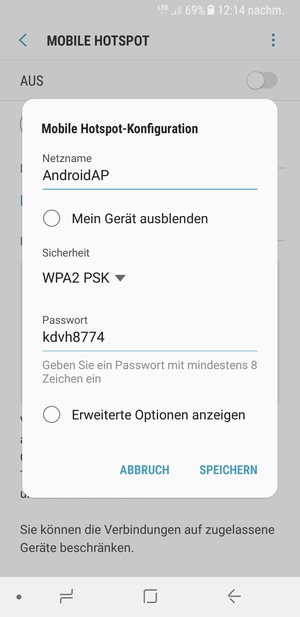 Geben Sie ein Passwort mit mindestens 8 Zeichen ein und wählen Sie SPEICHERN