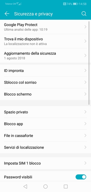 Per attivare il blocco dello schermo, vai al menu Sicurezza e privacy e seleziona Blocco schermo